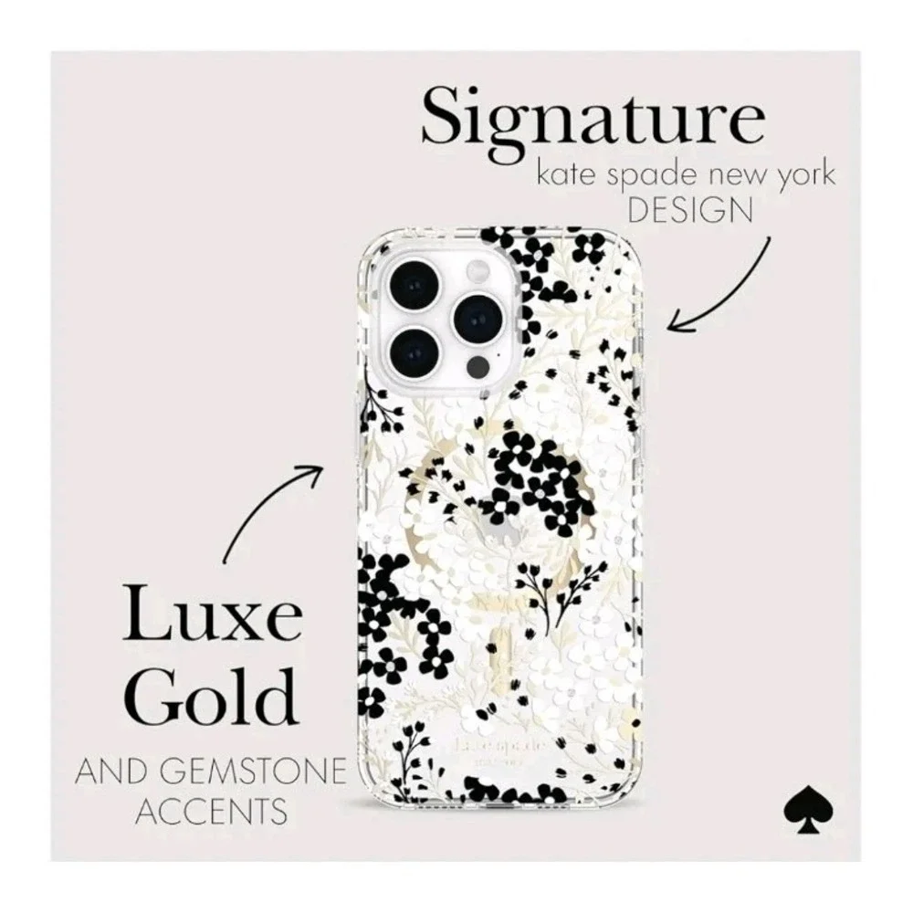 kate spade New York Case for iPhone 14 Pro Max w MagSafe Clear Floral Gold Black